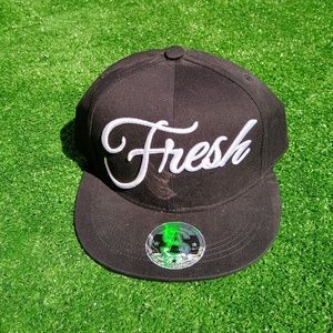 White Cursive FRESH Large Logo Script Black Hat